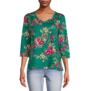 The Pioneer Woman long sleeve floral green v-neck shirt small oversized